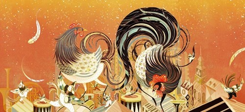 Bức hoạ củaVicto Ngai lấy cảm hứng từ con giáp của năm nay với một cặp gà trống mái.