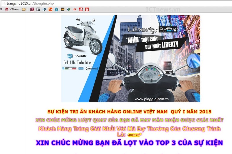 website lừa đảo dụ nạn nhân bằng những hình "giải thưởng ảo" bắt mắt. website lừa đảo dụ nạn nhân bằng những hình "giải thưởng ảo" bắt mắt.