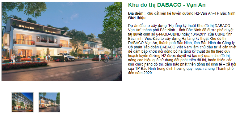 Giới thiệu về dự án Khu đô thị Dabaco - Vạn An (Nguồn: Dabaco)