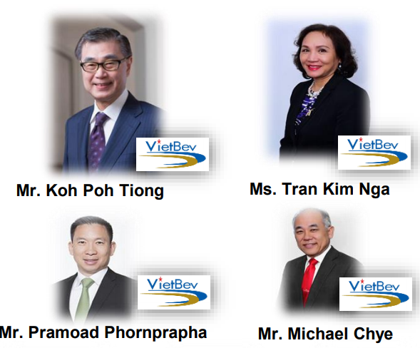 Một số thành viên của VietBev trong HĐQT Sabeco nhiệm kỳ 2018 - 2023 (Nguồn: ThaiBev) Một số thành viên của VietBev trong HĐQT Sabeco nhiệm kỳ 2018 - 2023 (Nguồn: ThaiBev)