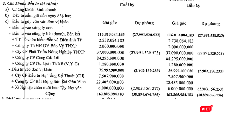 Các khoản đầu tư tài chính của Besco tính đến 30/6/2018 (Nguồn: Besco)