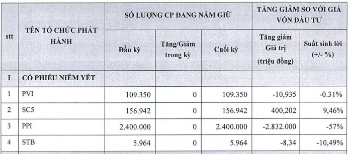 Một số khoản đầu tư cổ phiếu của TDH (Nguồn: TDH)