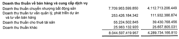 Cơ cấu doanh thu của Novaland trong nửa đầu năm 2019 (Nguồn: NVL)