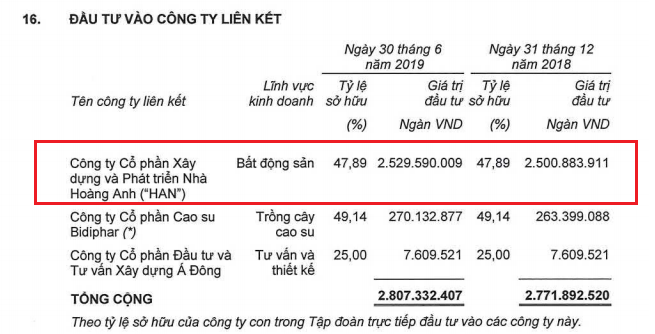 Giá trị ghi nhận khoản đầu tư vào CTCP Xây dựng vào Phát triển Nhà Hoàng Anh của Tập đoàn Hoàng Anh Gia Lai (Nguồn: HAG)