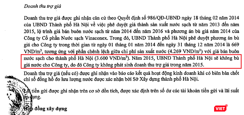 UBND Tp. Hà Nội dừng trợ giá cho Viwasupco kể từ năm 2015