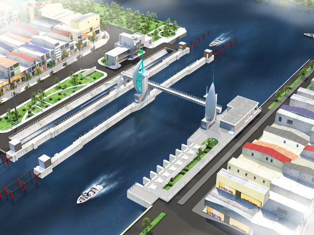 Phối cảnh cống ngăn triều Tân Thuận, Tp. HCM