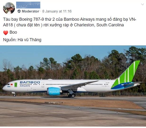 Hình ảnh về máy bay được cho là chiếc Boeing 787-9 Dreamliner thứ 2 của Bamboo Airways được chia sẻ trên một diễn đàn hàng không Hình ảnh về máy bay được cho là chiếc Boeing 787-9 Dreamliner thứ 2 của Bamboo Airways được chia sẻ trên một diễn đàn hàng không