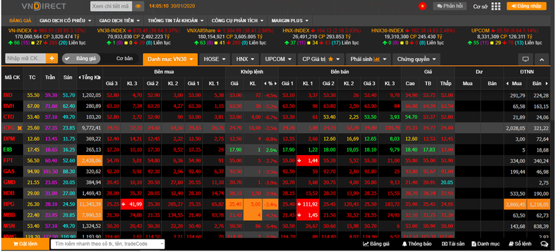 Thị trường chứng khoán Việt Nam giảm sâu trong phiên "khai xuân" Canh Tý (Ảnh chụp màn hình - Nguồn: VNDS)