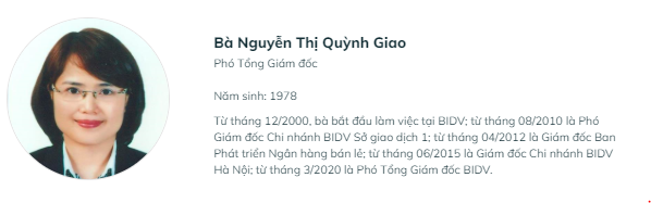 Phó TGĐ BIDV Nguyễn Thị Quỳnh Giao (Nguồn: BIDV)
