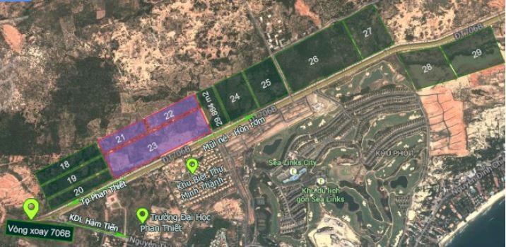 Các khu đất phát triển dự án Mũi Né Summerland Resort (Nguồn: Trung tâm phát triển quỹ đất Bình Thuận)