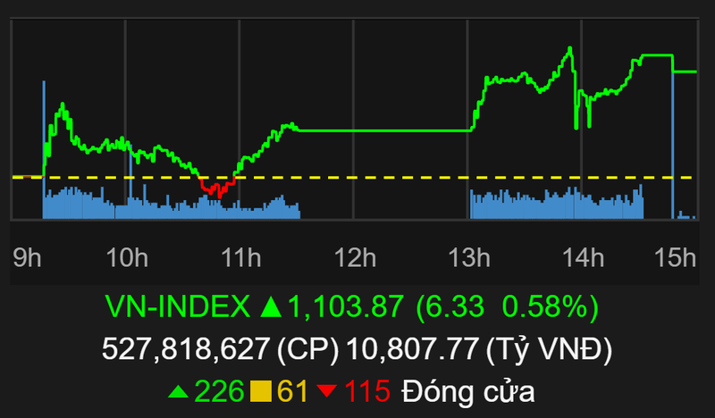 VN-Index chốt năm 2020 trên 1.100 điểm (Ảnh chụp màn hình - Nguồn: TVSI)