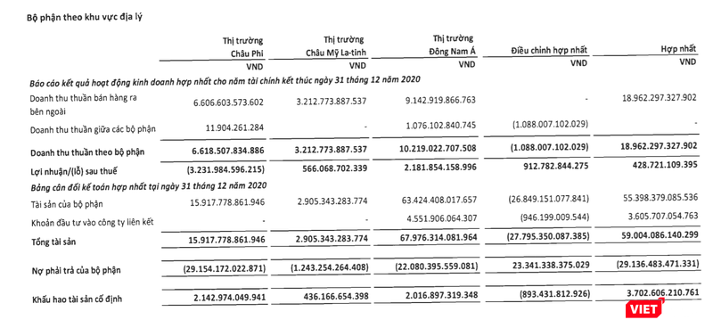 Báo cáo bộ phân theo khu vực địa lý của Viettel Global