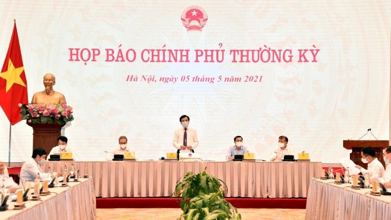 Toàn cảnh buổi họp báo Chính phủ thường kỳ tháng 4/2021 (Ảnh: VGP)