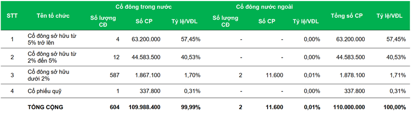 Sau khi Bộ Xây dựng thoái vốn, tính đến 31/12/2020, CC1 có 12 cổ đông gần lớn, sở hữu từ 2% đến 5% vốn điều lệ