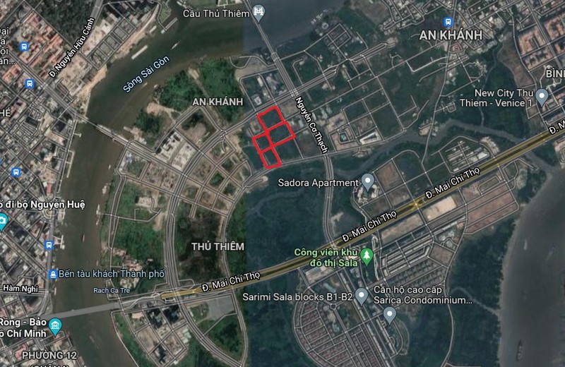 Vị trí 4 khu đất mang ký hiệu 3-5; 3-8; 3-9; 3-12 tại Khu đô thị mới Thủ Thiêm vừa được đem ra đấu giá