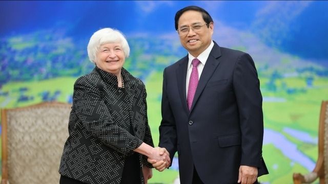 Thủ tướng Phạm Minh Chính tiếp Bộ trưởng Bộ Tài chính Mỹ Janet Yellen tại Việt Nam - (Ảnh: VGP) 