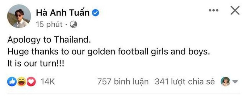 Bài đăng của ca sĩ Hà Anh Tuấn