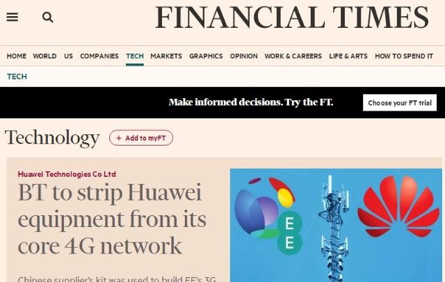 British Telecom tuyên bố loại bỏ các thiết bị của Huawei hiện có trong mạng 4G của họ.