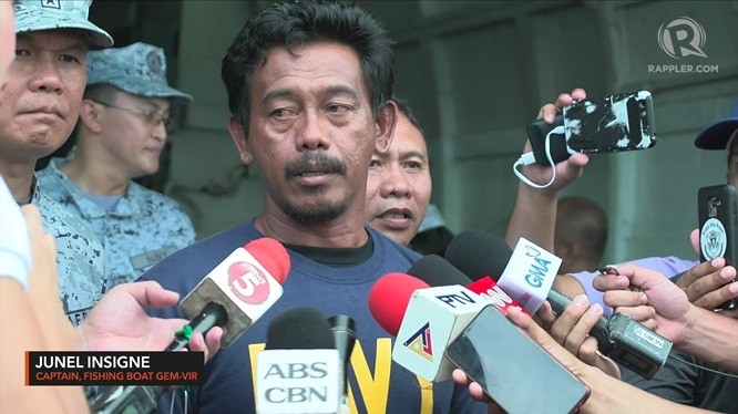 Thuyền trưởng Philippines bị đâm khẳng định tàu của ông đã bị tàu Trung Quốc đâm rồi bỏ đi không cứu và tàu cá của Việt Nam đã cứu sống các ngư dân bị rơi xuống biển chứ không phải tàu cá Philippines như Trung Quốc nói