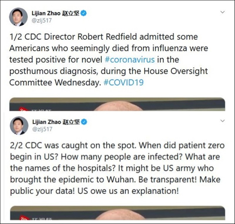 Một số bản tweet của ông Triệu Lập Kiên phản bác lại ý kiến của phía Mỹ (Ảnh: Guancha). Một số bản tweet của ông Triệu Lập Kiên phản bác lại ý kiến của phía Mỹ (Ảnh: Guancha).