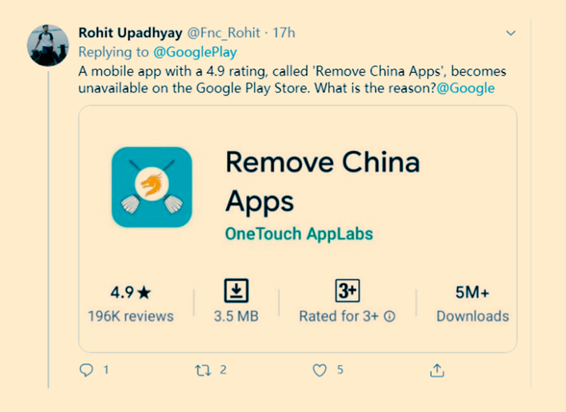 Cư dân mạng Ấn Độ chất vấn Google Ấn Độ về việc gỡ bỏ Remove China Apps (Ảnh: Đa Chiều) Cư dân mạng Ấn Độ chất vấn Google Ấn Độ về việc gỡ bỏ Remove China Apps (Ảnh: Đa Chiều)