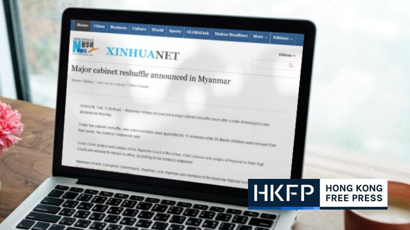 Tân Hoa xã gọi cuộc đảo chính ở Myanmar là "cải tổ nội các" (Ảnh: HKFP).