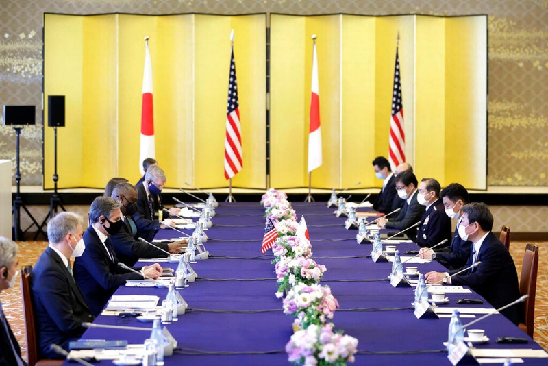 Cuộc hội đàm 2+2 giữa các Bộ trưởng Ngoại giao và Quốc phòng Mỹ, Nhật hôm 16/3 được đánh giá là có những kết quả đột phá (Ảnh: AP).