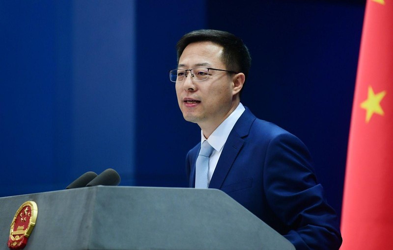 Ông Triệu Lập Kiên nói tại cuộc họp báo chiều 14/4: Trung Quốc nghiêm khắc phản đối Mỹ về việc cử nhân viên đến Đài Loan (Ảnh: Đa Chiều).