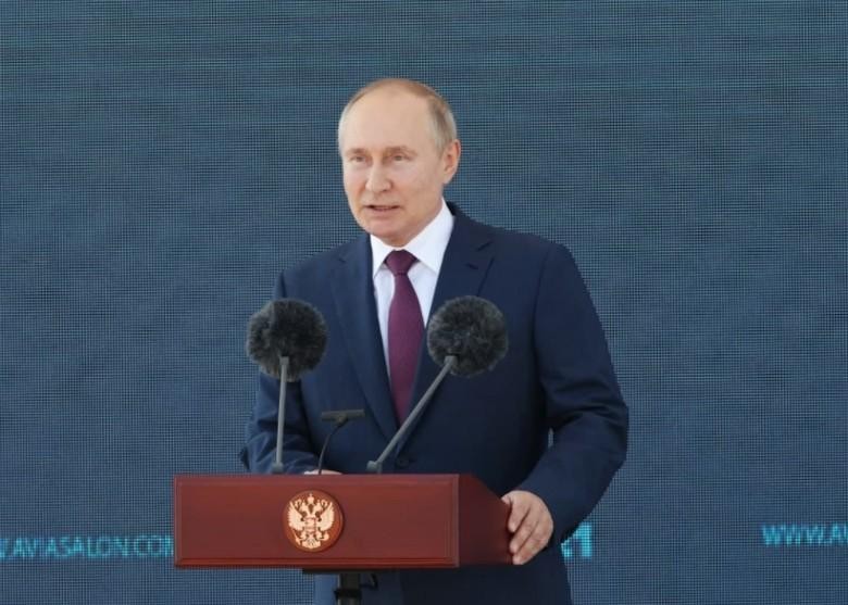 Tổng thống Nga Putin phát biểu khai mạc Triển lãm Hàng không và Vũ trụ Quốc tế MASK-2021 (Ảnh: Đông Phương).