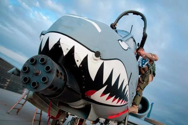 Pháo Gatling 30mm 7 nòng được gắn ngay dưới mũi máy bay A-10 (Ảnh: USAirforce).