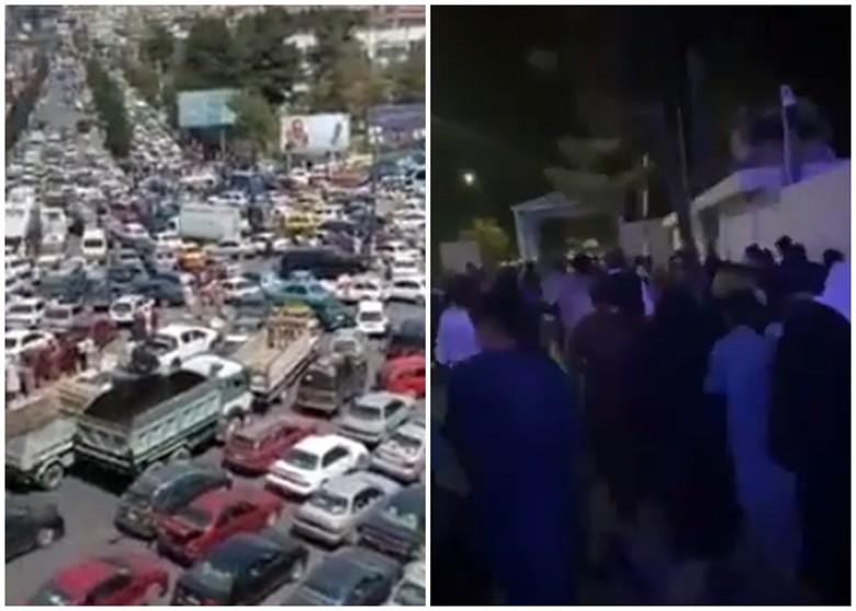 Dòng xe ùn tắc chiều 15/8 trên đường ra sân bay quốc tế Kabul (Ảnh: Đông Phương).