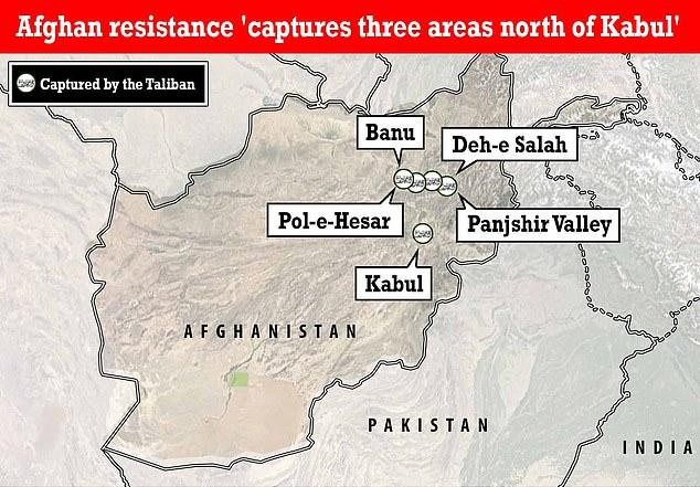 Vị trí ba huyện thuộc tỉnh Baghlan và Thung lũng Panjghir hiện đang do lực lượng chống Taliban kiểm soát (Ảnh: India Today).