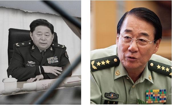 Tướng Lưu Nguyên (phải), người đã tố cáo Cốc Tuấn Sơn lên Quân ủy và ông Hồ Cẩm Đào (Ảnh: Dwnews).