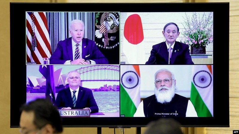 Cơ chế đối thoại Quad ngày càng chặt chẽ. Trong ảnh: nguyên thủ 4 quốc gia thành viên tổ chức hội nghị cấp cao trực tuyến tháng 3/2021 (Ảnh: AP).