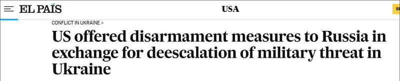 Văn bản Mỹ trả lời đề nghị an ninh của Nga bị tờ El Pais của Tây Ban Nha tiết lộ (Ảnh: Guancha).