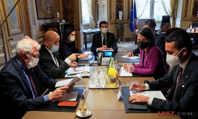 Ngoại trưởng các nước EU họp khẩn cấp hôm 22/2 tại Paris đưa ra các biện pháp trừng phạt mạnh chưa từng thấy đối với Nga (Ảnh: 18SZ).