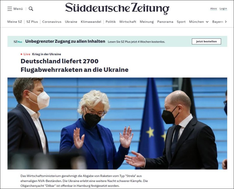 Báo Đức đưa tin Chính phủ quyết định viện trợ 2.700 tên lửa phòng không thời Đông Đức cho Ukraine.
