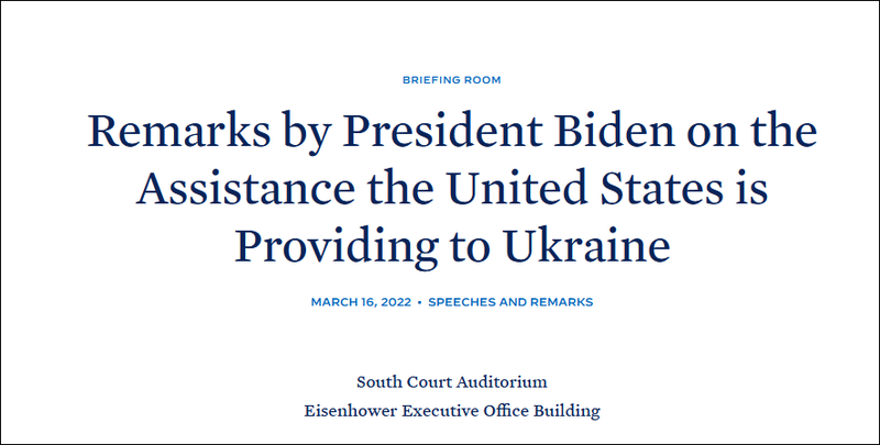 Thông tin về ông Biden viện trợ vũ khí khẩn cấp cho Ukraine đăng trên trang web Nhà Trắng.