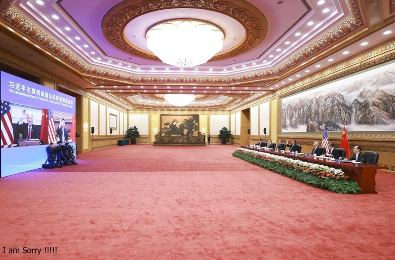 Cuộc gặp gỡ trực tuyến Joe Biden - Tập Cận Bình ngày 16/11/2021 ở đầu cầu Trung Quốc (Ảnh: Xinhua).