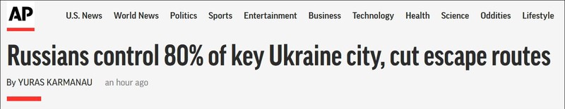 Hãng tin AP đưa tin quân Nga đã kiểm soát 80% Severodonetsk. Hãng tin AP đưa tin quân Nga đã kiểm soát 80% Severodonetsk.