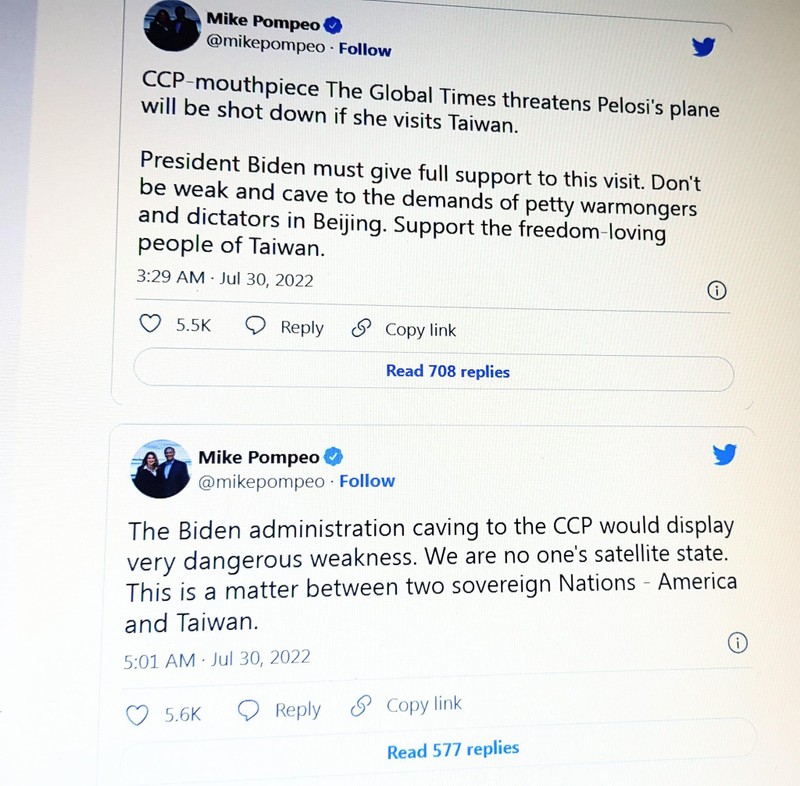 Hai bản tweet của cựu Ngoại trưởng Mỹ Mike Pompeo.