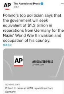 Hãng tin Mỹ AP viết về việc Ba Lan yêu cầu Đức bồi thường.