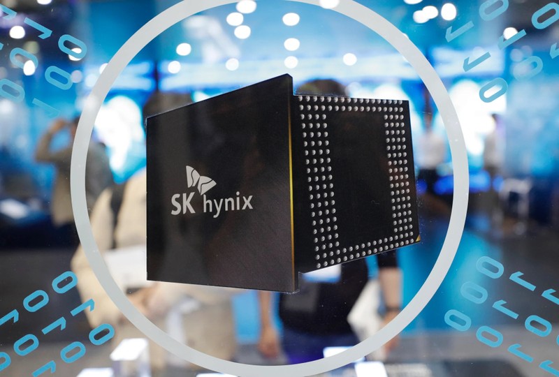 Logo của SK Hynix tại Triển lãm Điện tử Hàn Quốc 2019 ở Seoul. Ảnh AP