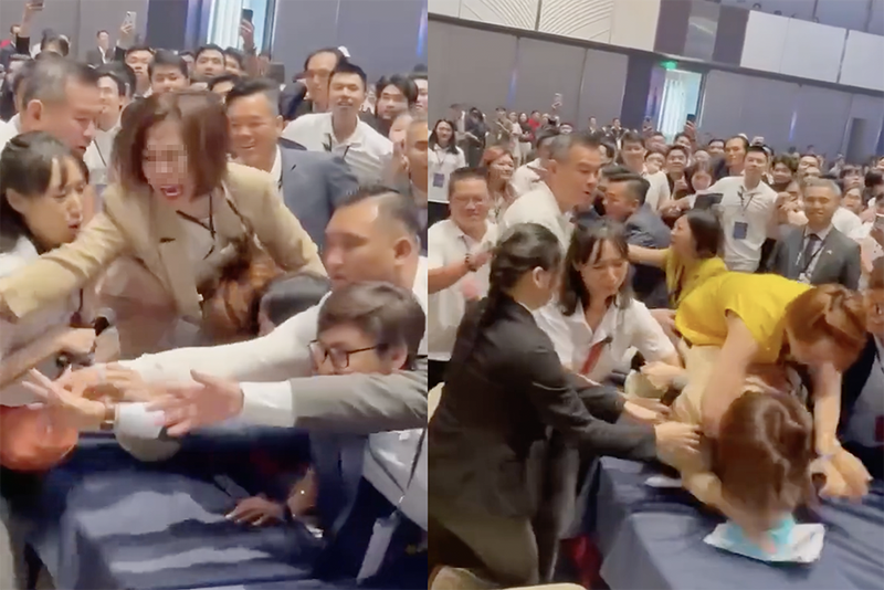 Cảnh xô đẩy, chen lấn để giành phiếu mua căn hộ tại sự kiện mở bán dự án Orchard Grand. Ảnh cắt từ video