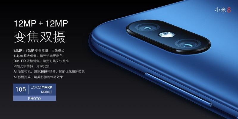 Cụm camera kép phía sau của Xiaomi Mi 8. Ảnh: Xiaomi