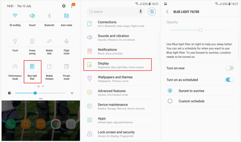 Bộ lọc Blue light filter trên thiết bị Galaxy. Ảnh: DT Bộ lọc Blue light filter trên thiết bị Galaxy. Ảnh: DT