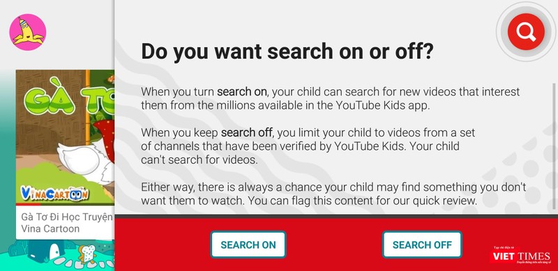 Tính năng ẩn thanh tìm kiếm sẽ giới hạn video trẻ có thể tương tác trong các nội dung YouTube Kids đề xuất