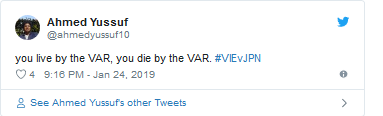 Tài khoản Ahmed Yussuf: Thành vì VAR, bại vì VAR.