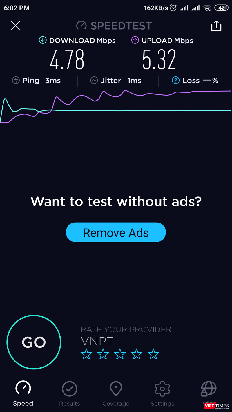 Tốc độ điểm kết nối Wi-Fi công cộng tại khu vực hồ Hoàn Kiếm. Tốc độ điểm kết nối Wi-Fi công cộng tại khu vực hồ Hoàn Kiếm.