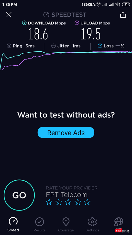 Tốc độ điểm kết nối Wi-Fi công cộng tại TTTM Vincom Bà Triệu. Tốc độ điểm kết nối Wi-Fi công cộng tại TTTM Vincom Bà Triệu.